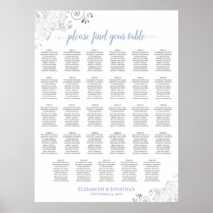 Silberne Locken 29 Tisch Hochzeit Sitzordnung Blau Poster
