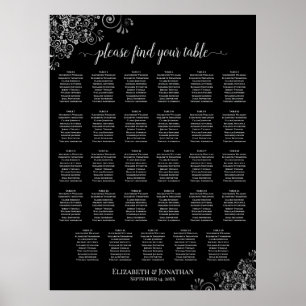 Silberne Locken Schwarz 29 Tisch Hochzeits-Sitzpla Poster