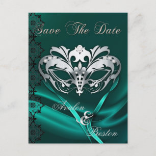 Silberne Maskerade-aquamarines Juwel Save the Date Ankündigungspostkarte
