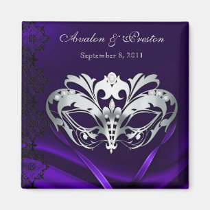 Silberne Maskerade-lila Save the Date Magnet