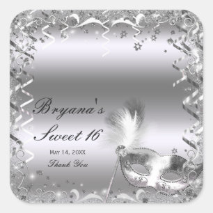 Silberne Maskerade-Maske Elegante Ball-Geburtstags Quadratischer Aufkleber