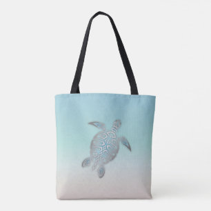 Silberne Meeresschildkröte im Strandstil Türkis Kü Tasche