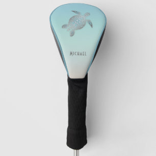 Silberne Meeresschildkröte Türkis   Küstenmonogram Golf Headcover