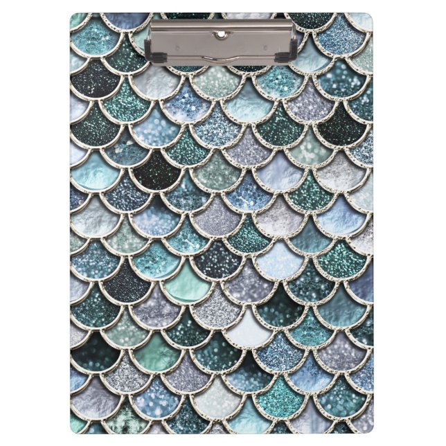 Silberne Metallfolien-Glitzer Mermaidscales Skalen Klemmbrett (Vorderseite)