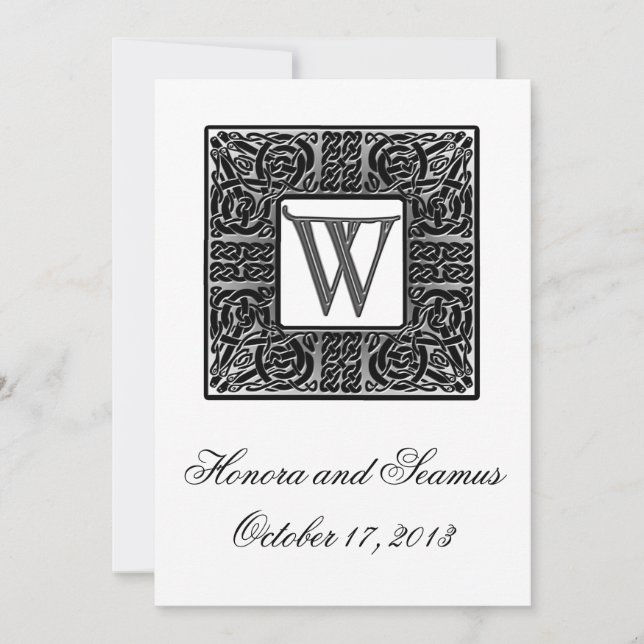 Silberne Mit Monogramm Celtic Wedding Einladung (Vorderseite)