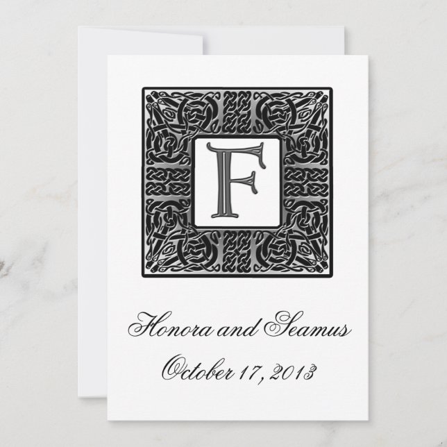 Silberne Mit Monogramm Celtic Wedding Einladung (Vorderseite)