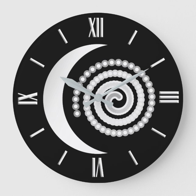 Silberne Mond-Spirale Große Wanduhr (Vorderseite)