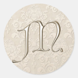 Silberne Monogramm-Hochzeits-Aufkleber - Buchstabe Runder Aufkleber