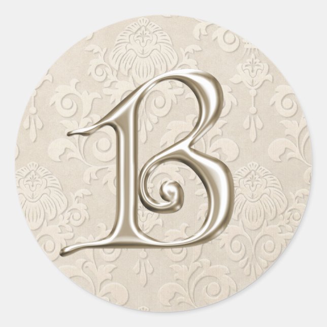 Silberne Monogramm-Hochzeitskleber - Buchstabe B Runder Aufkleber (Vorderseite)