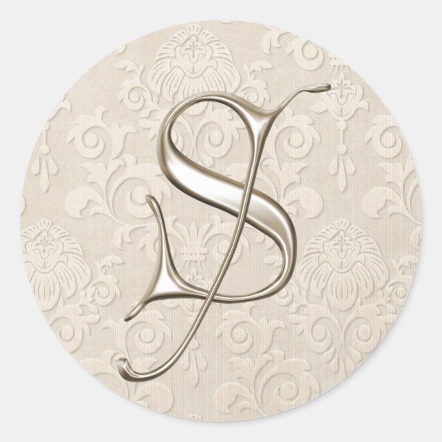 Silberne Monogramm-Hochzeitsticker - Buchstabe S Runder Aufkleber (Vorderseite)