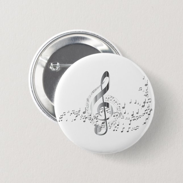 Silberne Musiknoten Button (Vorne & Hinten)