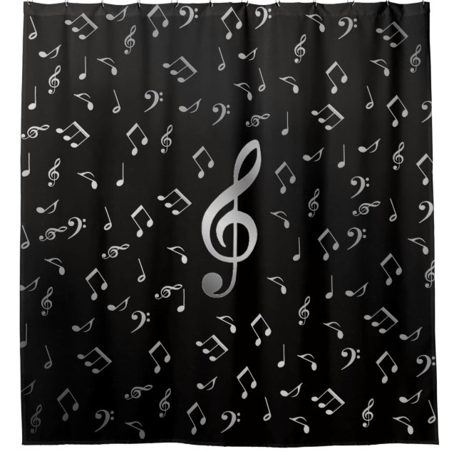 silberne Musiknoten Duschvorhang (Vorderseite)