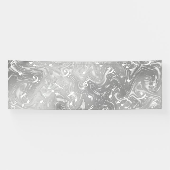 silberne Musiknoten in Grau Banner (Horizontal)