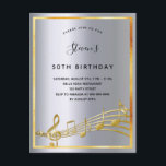 Silberne Musiknoten Postkarte<br><div class="desc">Eine trendige, moderne 50. Geburtstagsparty Einladungskarte. Ein silberfarbener Hintergrund mit vergoldeten Imitaten und Musiknoten in silberfarbenen Imitaten. Personalisieren und fügen Sie Namen und Party-Informationen hinzu. Zurück: Imitate silberer Hintergrund, Postkartendesign. Tipp: Wenn Sie es nicht so gewollt haben, dass es wie eine Postkarte aussieht, klicken Sie auf Anpassen, gehen Sie auf...</div>