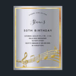 Silberne Musiknoten Postkarte<br><div class="desc">Eine trendige, moderne 50. Geburtstagsparty Einladungskarte. Ein silberfarbener Hintergrund mit vergoldeten Imitaten und Musiknoten in silberfarbenen Imitaten. Personalisieren und fügen Sie Namen und Party-Informationen hinzu. Zurück: Imitate silberer Hintergrund, Postkartendesign. Tipp: Wenn Sie es nicht so gewollt haben, dass es wie eine Postkarte aussieht, klicken Sie auf Anpassen, gehen Sie auf...</div>