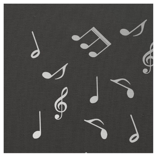 silberne Musiknoten Stoff (Nahaufnahme)