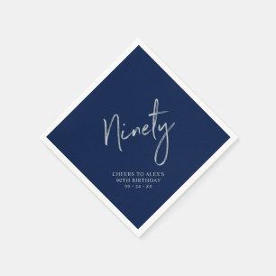 Silberne Navy Blau Cheers Neunzigster 90. Geburtst Serviette