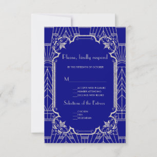 Silberne Navy-Blau-Great-Gatsby-Art-Deco-20er-Hoch RSVP Karte