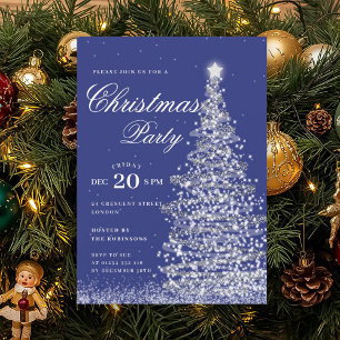Silberne Navy-Weihnachtsbaum-Weihnachtsfeier  Einladung