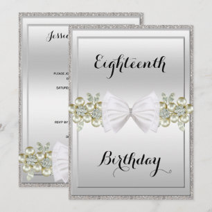 Silberne Pailletten & florale Edelsteine Glitter-B Einladung