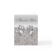 Silberne Pailletten, Schleife & Diamant Danke