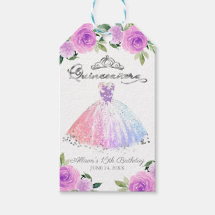 Silberne Pastellfarben Robe Floral Quinceanera-Par Geschenkanhänger