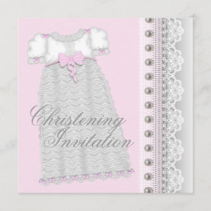 Silberne Perlen Robe Baby Mädchen Rosa Taufe Einladung