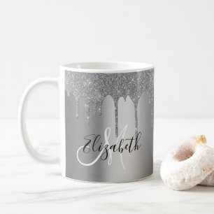 Silberne Pretty Glitter Tropfen Metall Monogramm Kaffeetasse