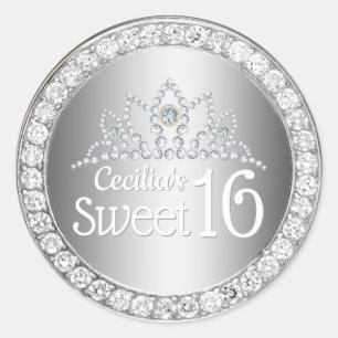 Silberne Prinzessin Diamond Tiara Sweet 16 Runder Aufkleber