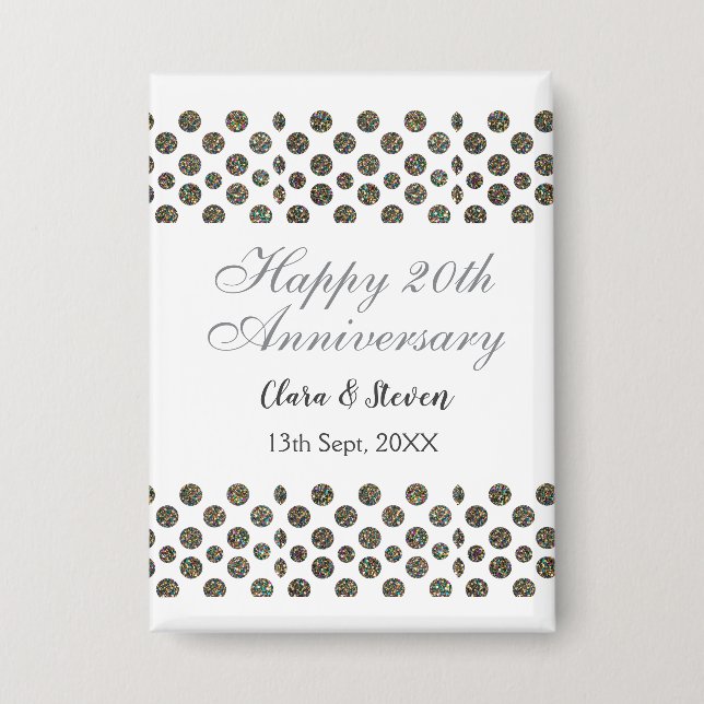 SILBERNE Punkte glitzern glücklich 20. Hochzeitsta Button (Vorderseite)