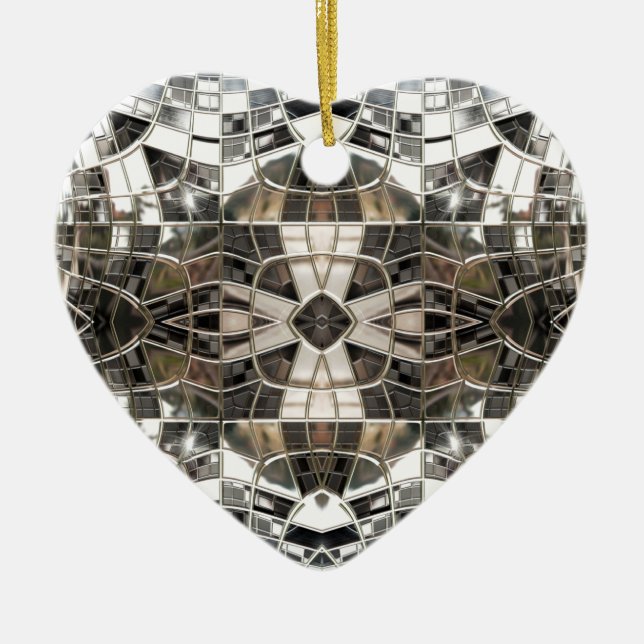 Silberne Quermosaik-Herz-Verzierung Keramik Ornament (Vorne)
