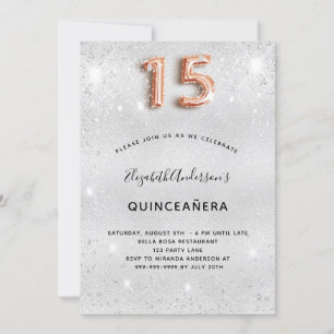 Silberne Quinceanera Rose Gold Glitzer glamourös Einladung