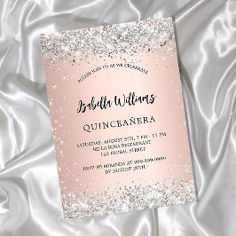 Silberne Quinceanera-Rose Goldbarsche Glitzern Einladungspostkarte