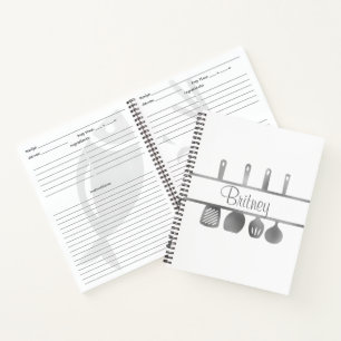 Silberne Rezept-Kochbuch Utensilien Personalisiert Notizbuch