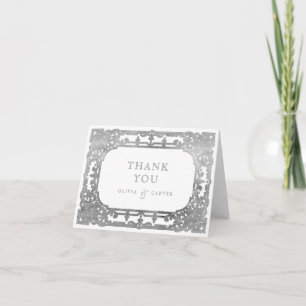 Silberne romantische verzierte Hochzeit Dankeskarte