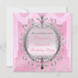 Silberne rosa elegante Rahmen Sweet 16 Party-Einla Einladung