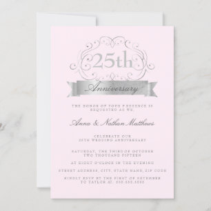Silberne & rosa Hochzeit 25. Jubiläums-Einladungen Einladung
