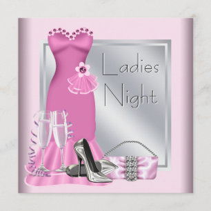 Silberne rosa rosa Damen-Nacht Champagne Einladung
