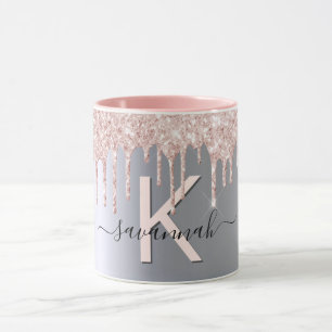 Silberne Rose Gold Glitzer Rosa Monogramm Funkeln Tasse