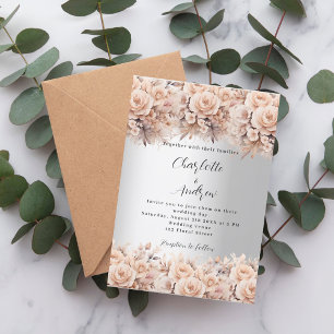 Silberne Rose Goldfloralen Elegante Hochzeit Einladung