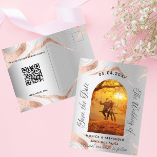 Silberne Rosen-Gold-Foto-QR-Hochzeit-save-the-date Ankündigungspostkarte