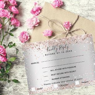 Silberne Rosen-Gold-Menüauswahl Hochzeit RSVP Mitteilungskarte
