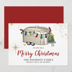 Silberne rote Retro-Vintage-Camper-Weihnachtskarte