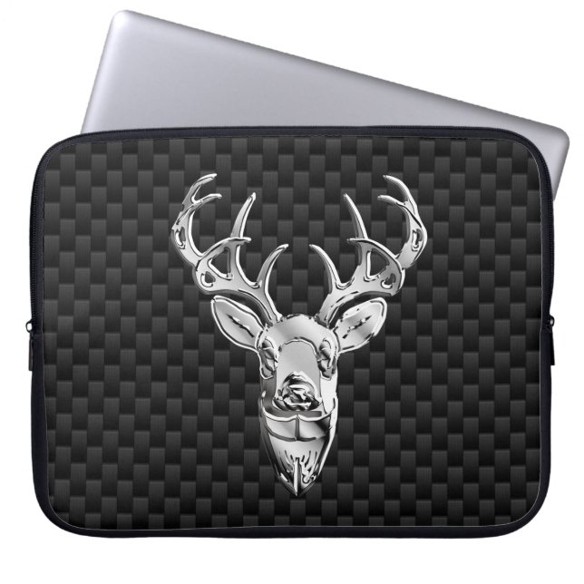 Silberne Rotwild auf Kohlenstoff-Faser-Art-Druck Laptopschutzhülle (Vorderseite)