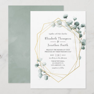 Silberne Salbei-Eukalyptus-Geometrische Hochzeit Einladung