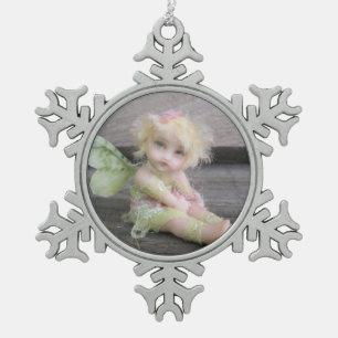 Silberne schäbige Fee Schneeflocken Zinn-Ornament