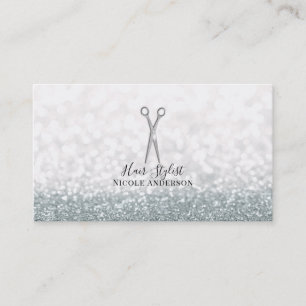 Silberne Schere Weißer Glitter Hairstylist Visitenkarte