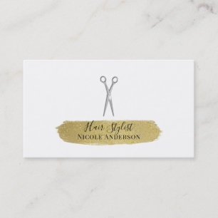 Silberne Scheren Gold Glitter Pinsel Hairstylist Visitenkarte
