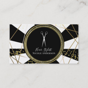 Silberne Scheren Schwarzes Gold Glitter Hairstylis Visitenkarte