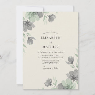 Silberne Schiefer-Blüten-Hochzeit Einladung